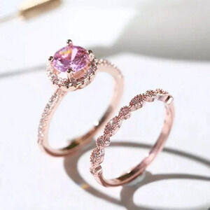 NEW! Dainty “Princess” 18K RG Sapphire Ring Set